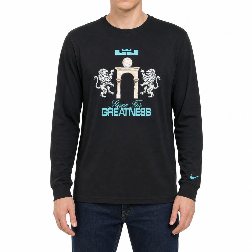 Nike Shirt Mens Medium Black Strive For Greatness Long Sleeve NBA Lebron